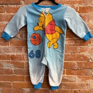 VTG Disney Winnie the Pooh Fleece Footed Sleeper Footie Pajama One Piece Kids 2T